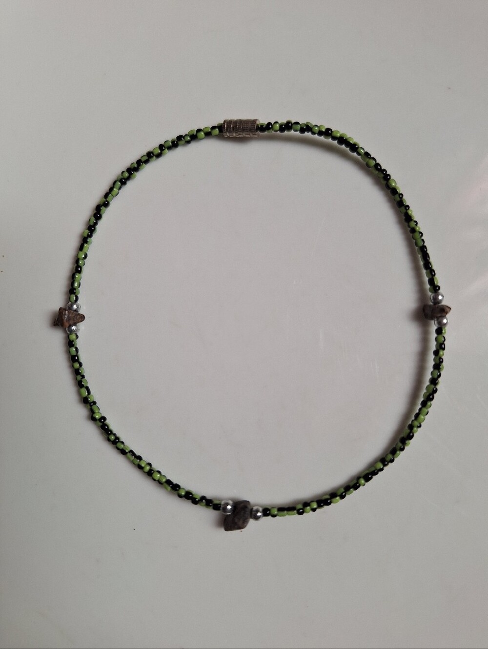 Green & Black Seed Bead Anklet with Silver Accent Boho Beach Goddess Hippy Fairy